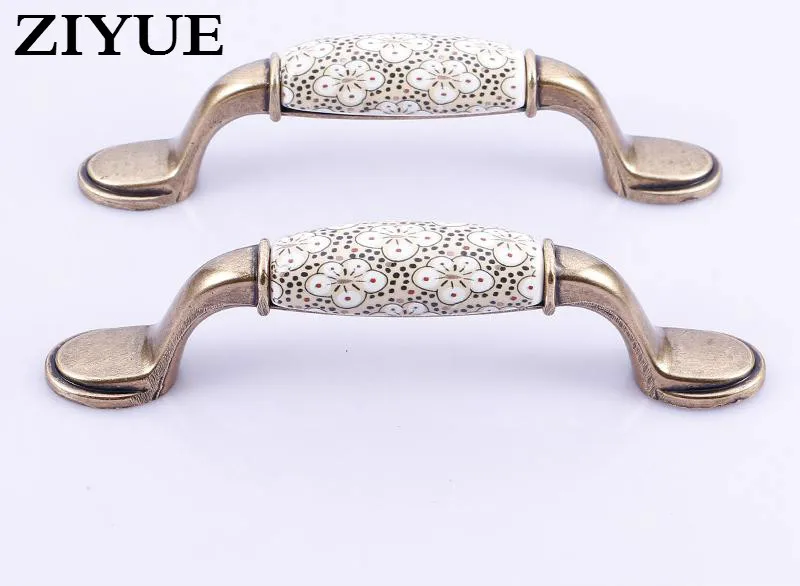 

Free Shipping 2pcs/Lot European Style Retro Pattern Drawer Cabinet Wardrobe Door Small Handle Simple Pastoral Ceramic