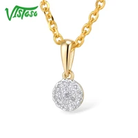 vistoso gold pendants for women authentic 14k 585 yellow gold small round circle sparkling diamond necklace pendant fine jewelry