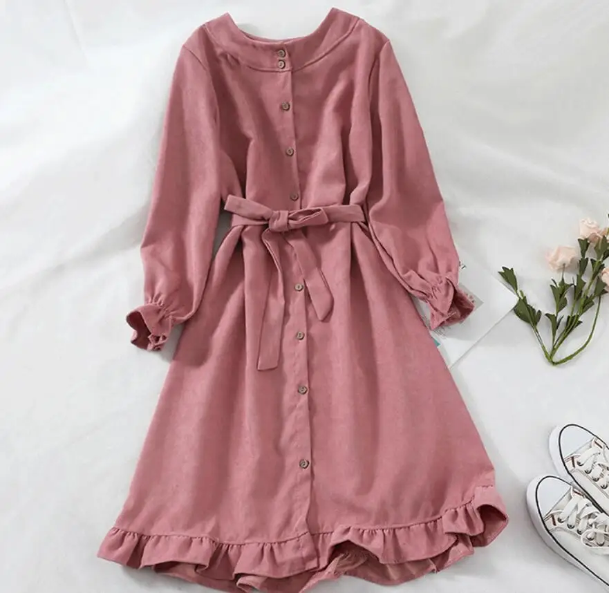 

Women's spring autumn long sleeve A-Line dress girls sexy vintage bow belt dress TB1184