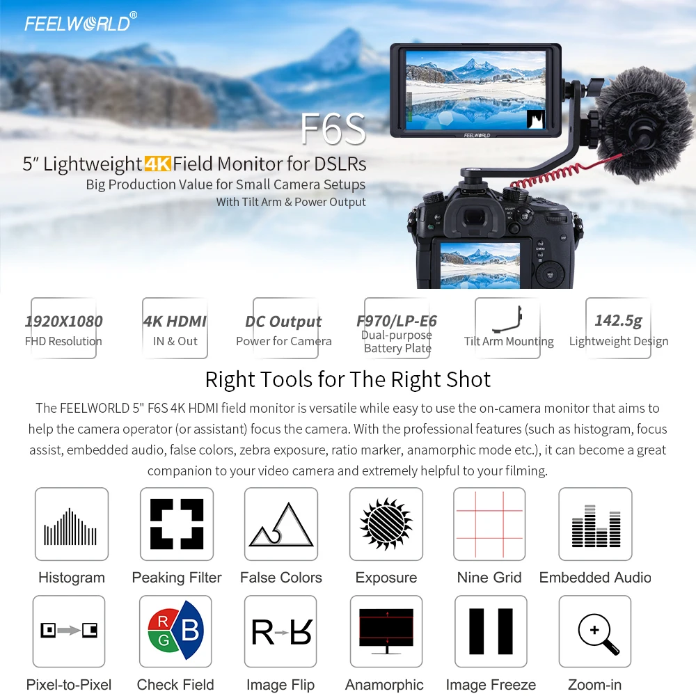 Feelworld F6S " 4 к HDMI 1080 P видео мониторы для Zhiyun вебилл Ронин S Gimbal DSLR MOZA Air камера стабилизатор vs мастер MA5