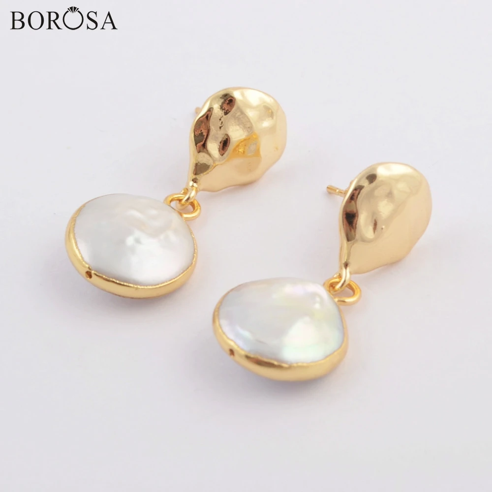 

BOROSA 5/10Pairs High Quality Gold Plating Natural Freshwater Pearl Drop Earrings Bohemian Pearl Jewelry for Lady as Gift G1788
