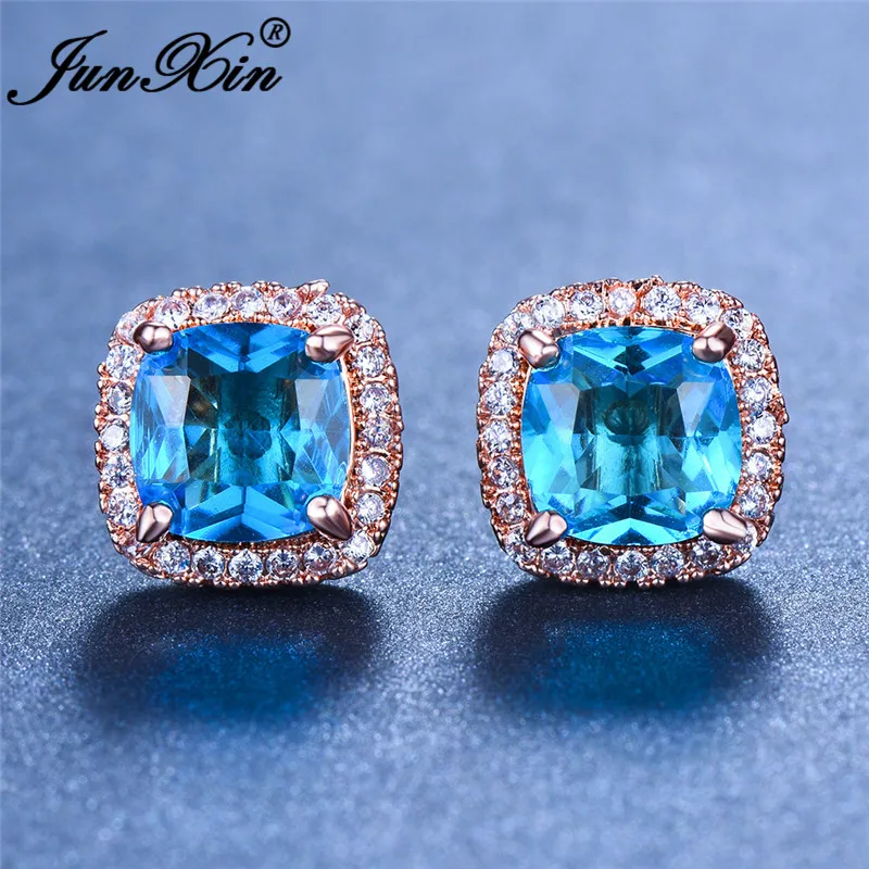 JUNXIN милые радужные квадратные серьги-гвоздики для женщин белый золотой розовый