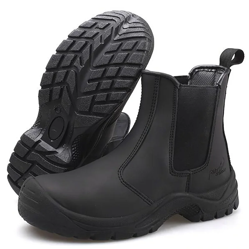 

plus size men fashion steel toe cap work safety shoes genuine leather platform spring autumn worker shoe security chelsea boots