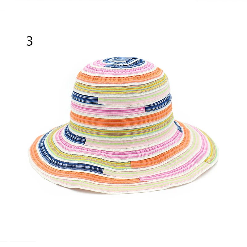 Summer Trendy Fashion Sweet Romantic Retro Classic Women Lady Stripped Outdoor Sun Proof Beach Wide Brim Bucket Hat|wide brim sun hat|sun beach