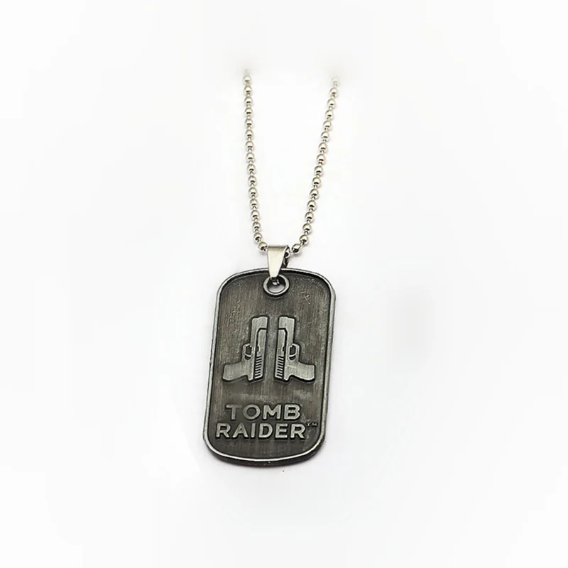 Hot Movie Tomb Raider Keychain Dog Tag Pendant Keyring Gun Pattern Necklace Key Holder Choker Accessory Men Women Jewelry Gift | Украшения