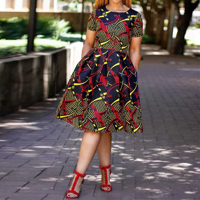 Женское плиссированное платье в африканском стиле с цветочным принтом