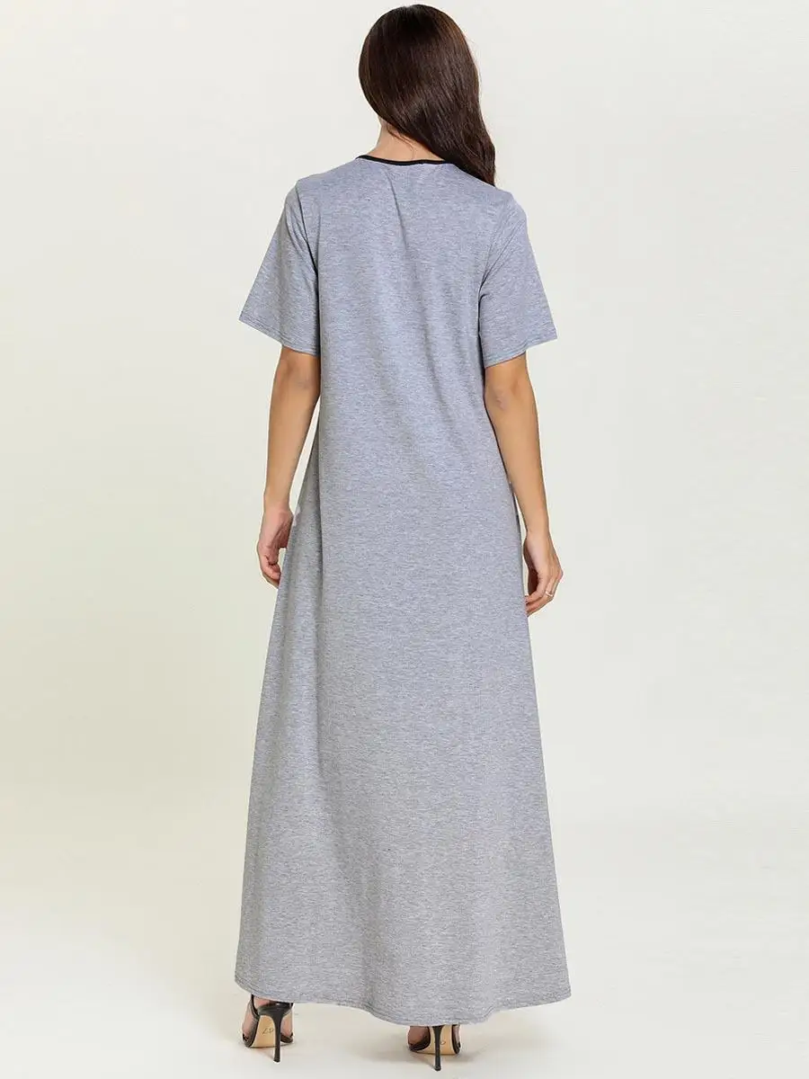 Летнее женское платье с коротким рукавом длинное мусульманское abaya Arab jilbaw