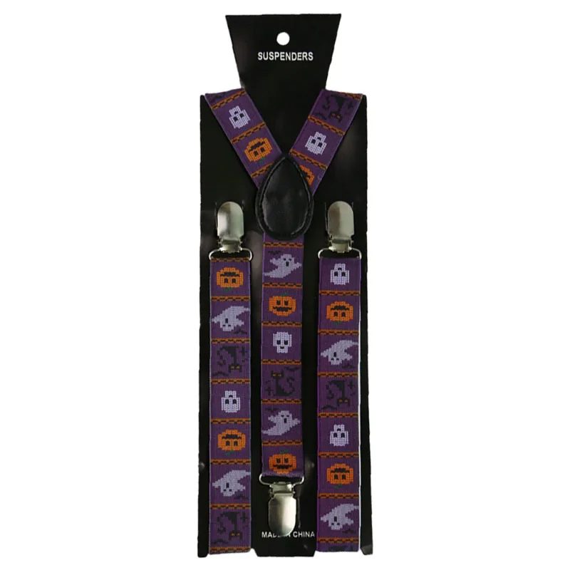 Новый товар: Регулируемые подтяжки Unisex Adult 3 Clip Y-Back Clip-on с принтом Хэллоуина "Тыквы" для мужчин и женщин, отличный подарок.