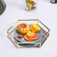 mirror hexagonal tray modern minimalist model room metal home decoration coffee table cup fruit dessert storage tray