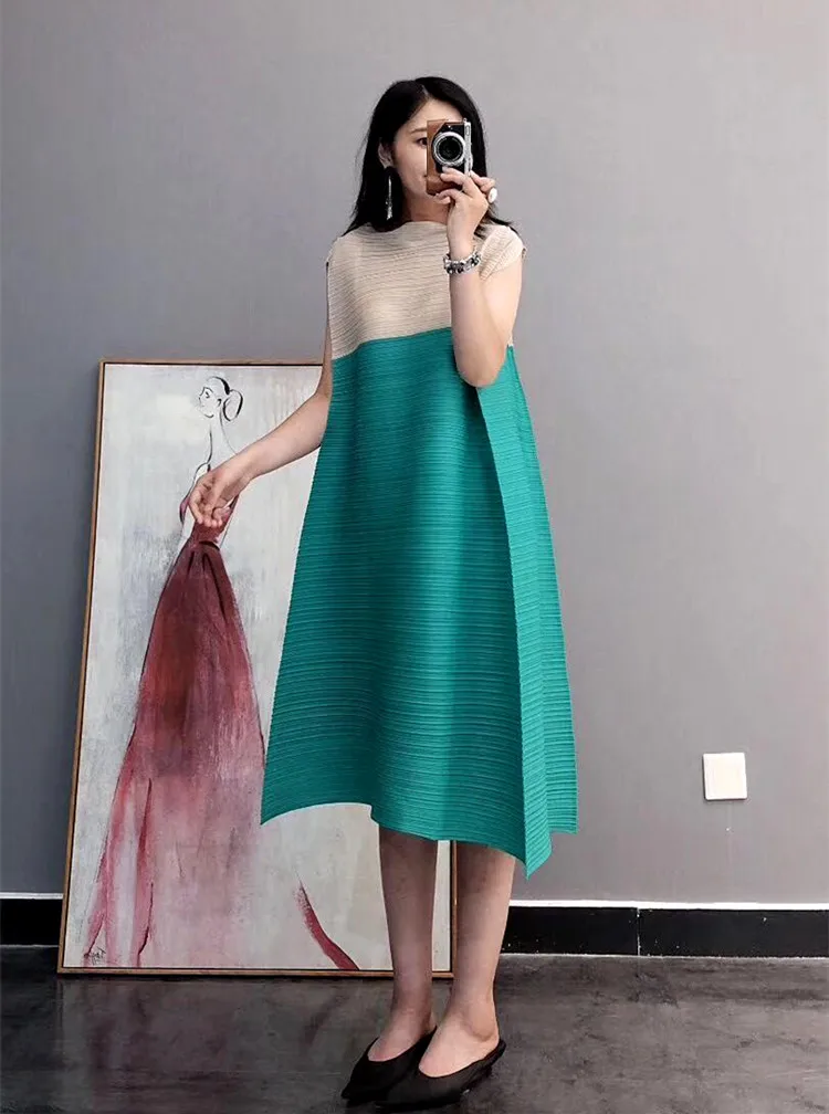 see chart Changpleat, летняя коллекция, новое женское платье, Miyak, плиссированное, модное, цветное, подходящее, просторное с воротником-стойкой, большие размеры, женские платья трапециевидной формы - Цвет: see chart