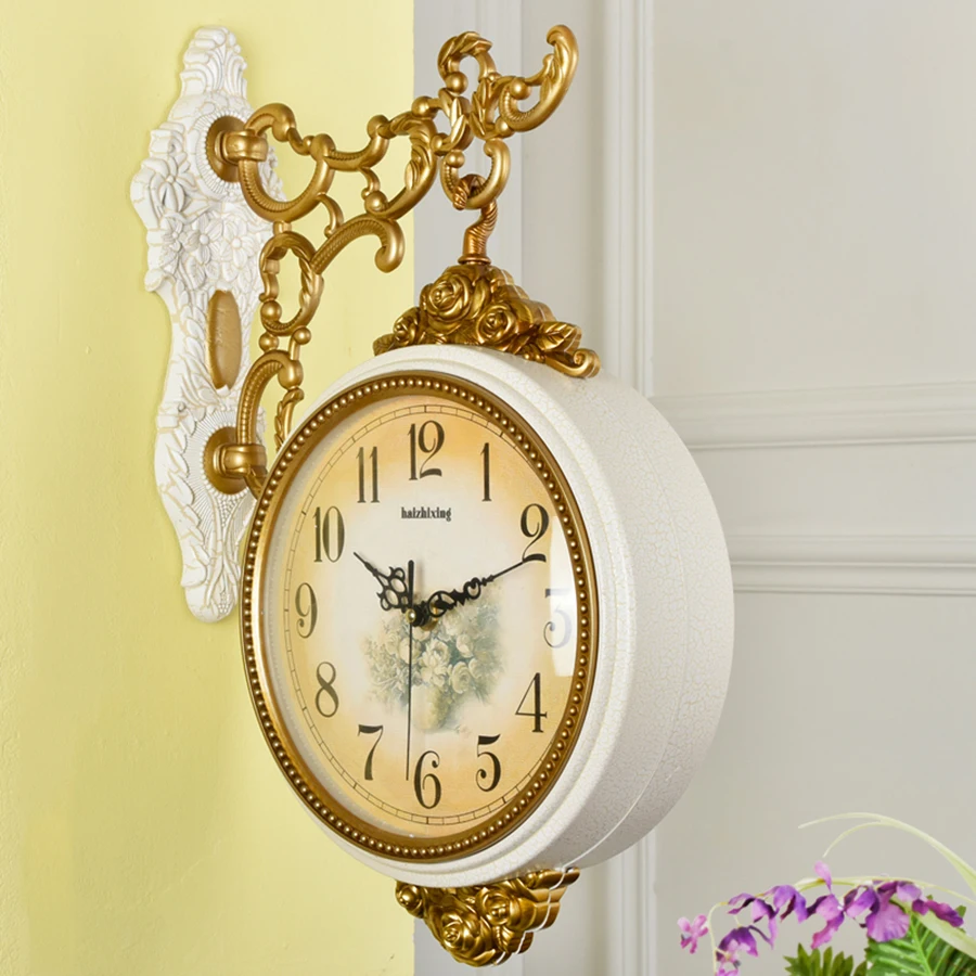 Европейский Двухсторонние настенные часы Гостиная креативные большие украшение