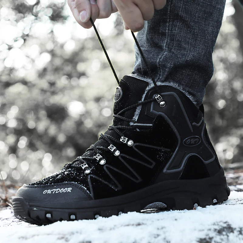 APTESOL зимние мужские плюшевые теплые походные треккинговые ботинки Нескользящие