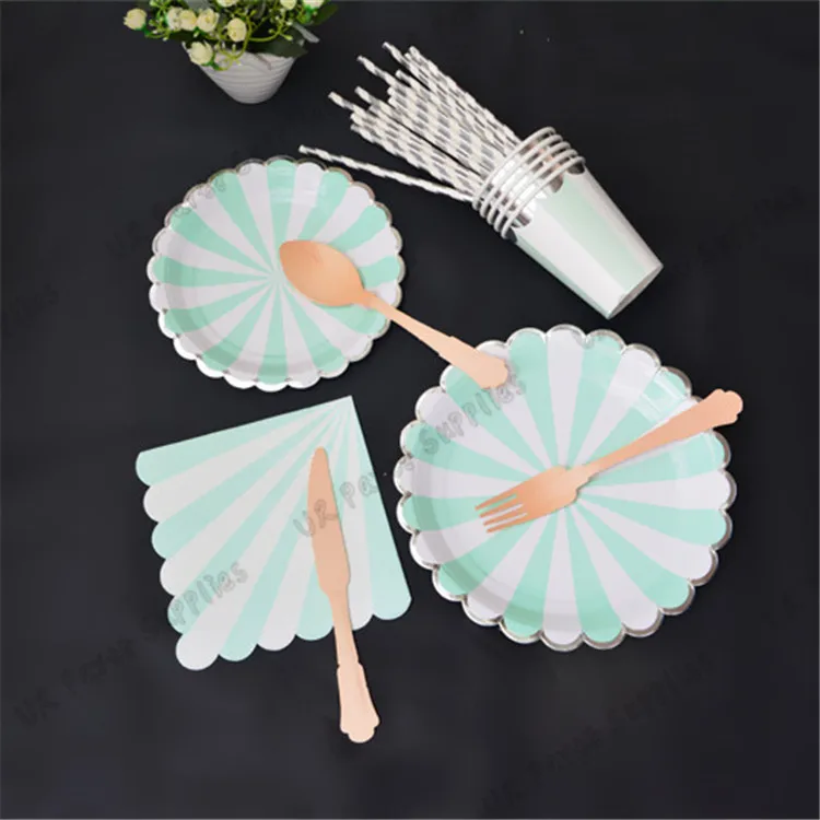 Набор посуды из серебра и мятного дерева 24 предмета|party party party|party birthdayparty green |