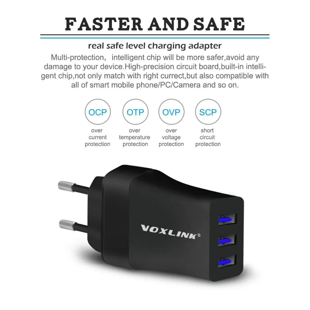 USB зарядное устройство VOXLINK быстрая зарядка 5 В 3 4 А порта настенное для