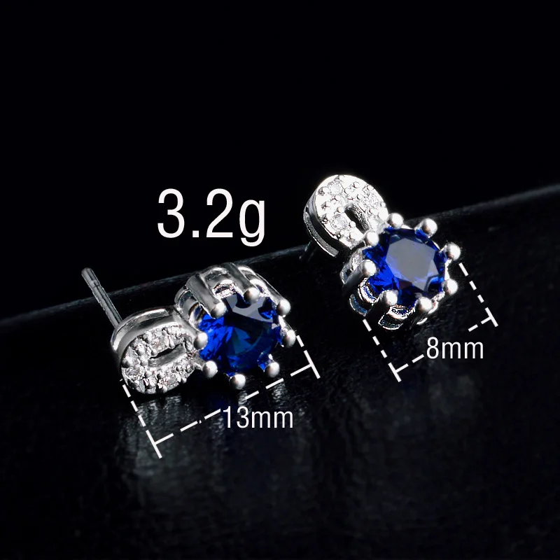 Женские серьги гвоздики с голубым кристаллом|boucle d'oreille|925 sterlingearrings 925 sterling |