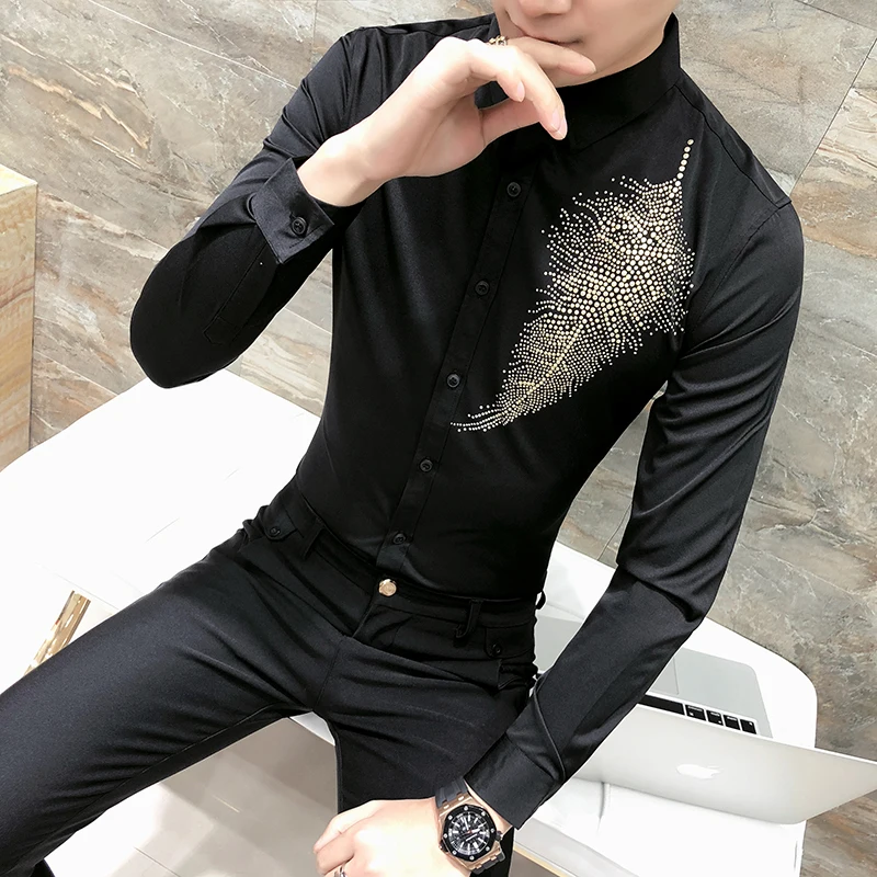 Camisa социальной masculina весной новый принт Для мужчин рубашка с длинным рукавом Slim Fit