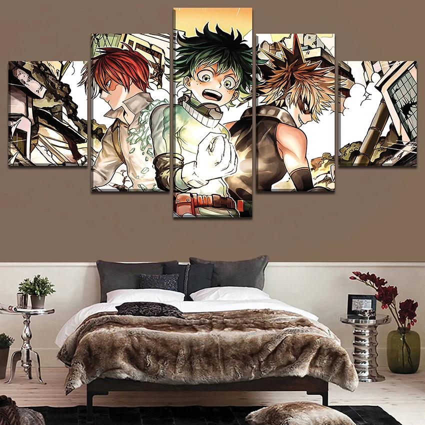 5 Pieces Wall Decor Painting My Hero Academia Animation Poster Canvas Printed Art Decorative Pictures Artwork Cuadros | Дом и сад