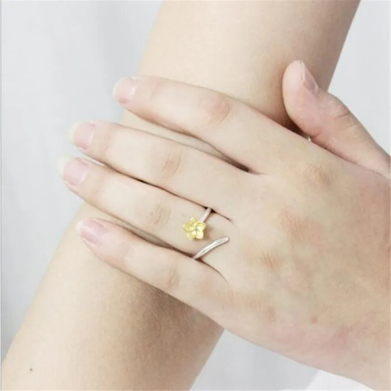 LULU-PIG 925 Silver Classicfashion Bauhinia Open Ring Split Color Electroplated Bloom R0087 | Украшения и аксессуары