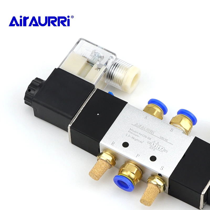 

Built-in E DC12V, DC24V or AC220V AC110V4V220-08 pneumatic solenoid valve 5 way 2 position 1/4" aluminum alloy
