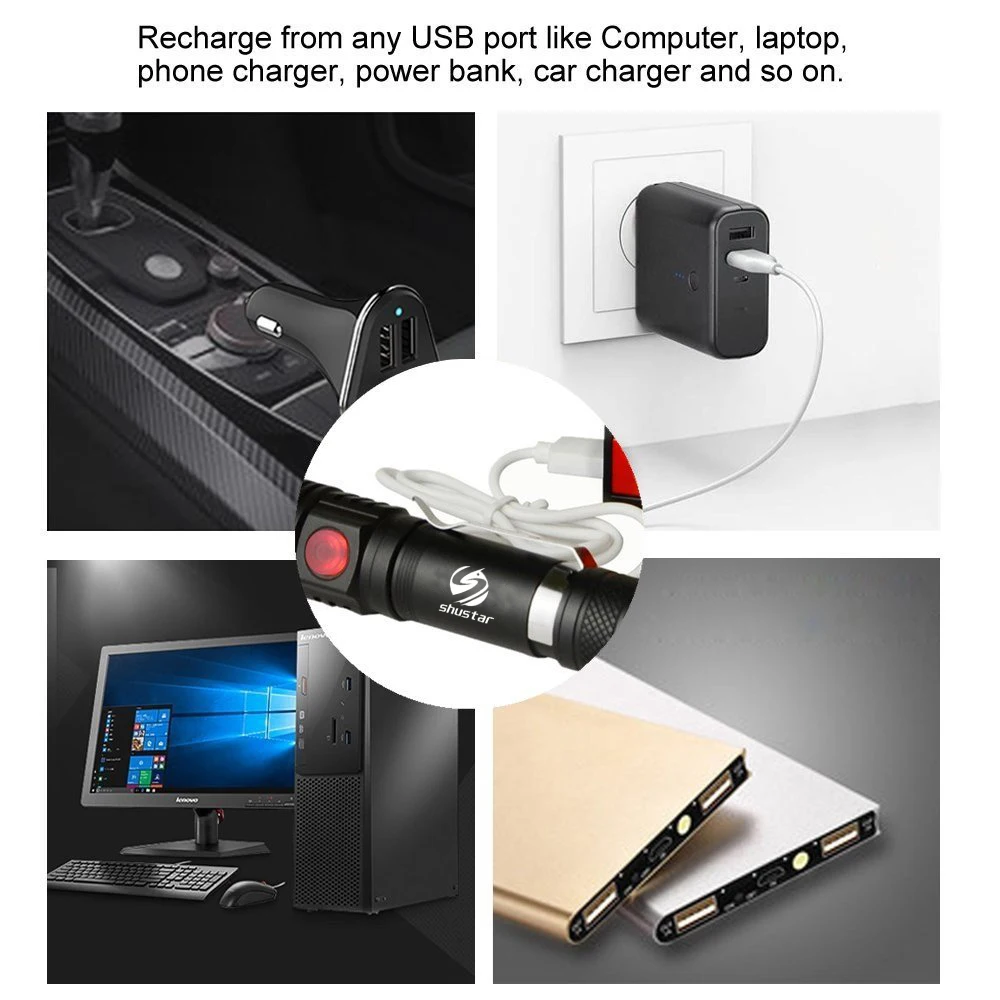Светодиодный фонарик T6 с зарядкой от USB светодиодный высокой яркости бусинами