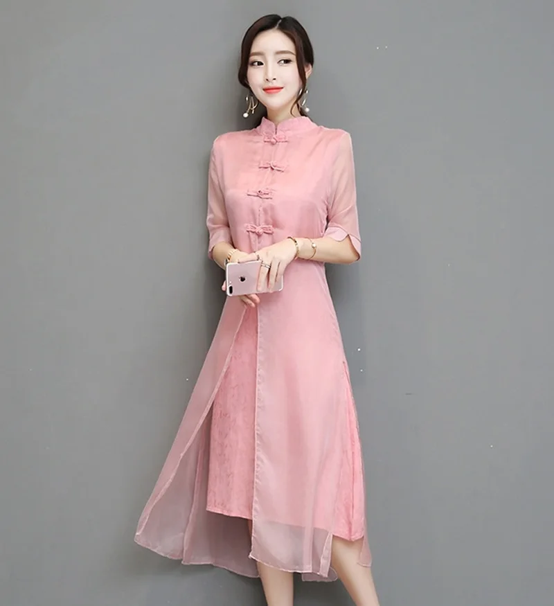 Cheongsam Qipao, китайское традиционное платье на весну и лето, женское банкетное сексуальное восточное платье, вьетнамское розовое китайское платье TA1251