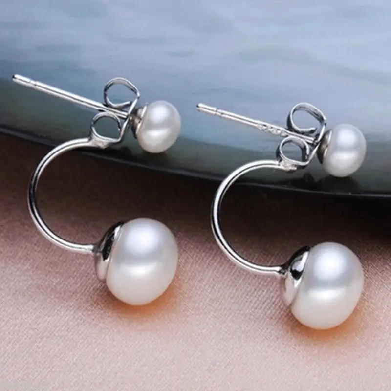 Fashion Women's Stud Earrings Sterling Silver Double White Freshwater Pearl | Украшения и аксессуары