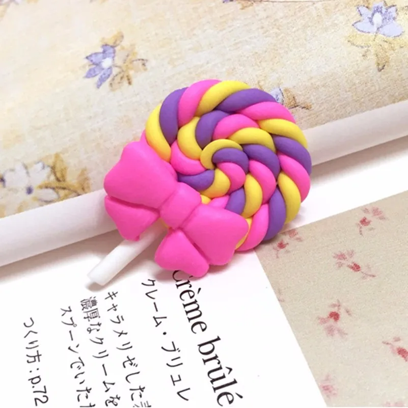 Tanduzi оптовая продажа 100 шт Kawaii Радуга Полимерная глина леденец ручной работы бант