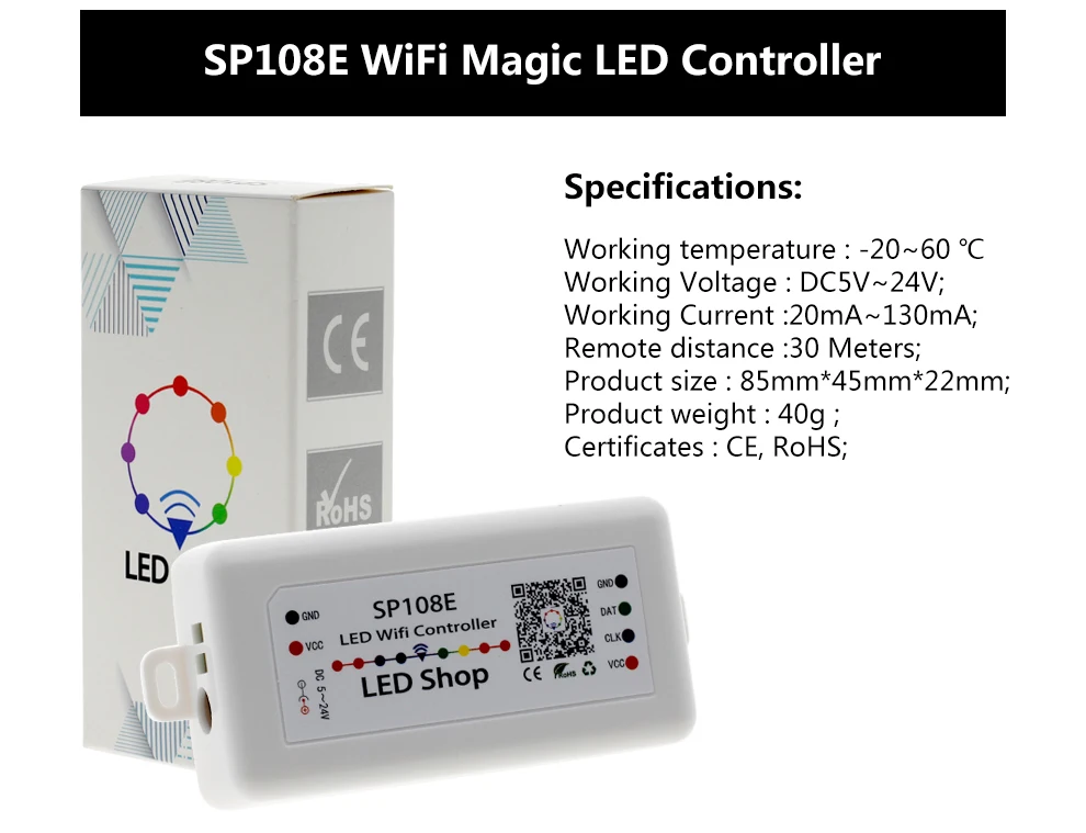 SP105E SP108E волшебный контроллер Bluetooth DC5-24V 2048 пикселей для WS2811 2812 2801 6803 IC Светодиодная лента Поддержка IOS/Android APP