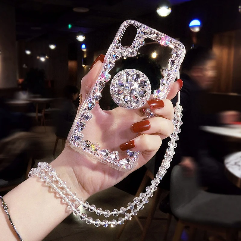 Чехол для iPhone 6, 7, 8 Plus, XR, X, XS MAX, корпуса для телефона, аксессуары, с ремешком, держатель, задняя крышка, чехол для женщин, девушек, алмаз, Capinha