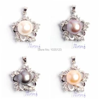 high quality 10mm pretty natural 4 color freshwater pearl and zircon fashion pendants wj144