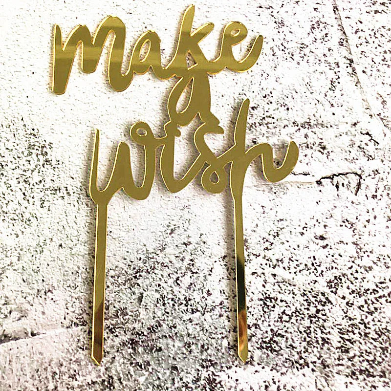Акриловый Топпер для торта Make Wish 2019 новые лазерные буквы золотой кекс свадьбы дня