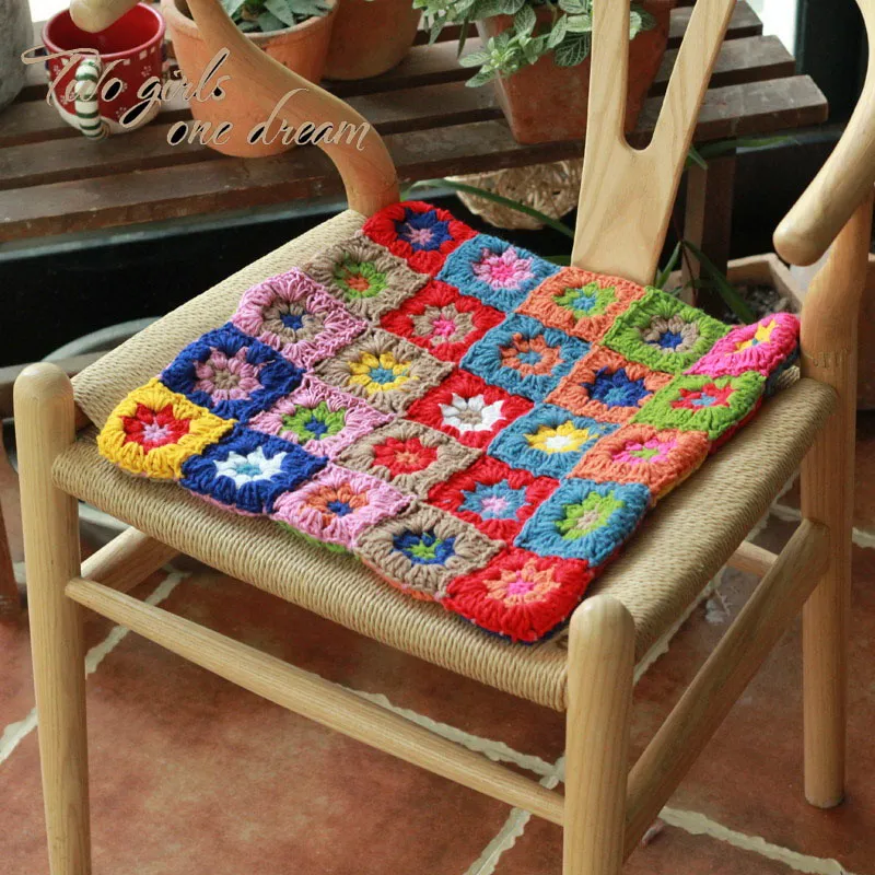 

Original 40*40cm Handmade Crochet Chair Cushion Square Suitable DIY Sofa Mat National Traits Countryside Home Decorate Prop
