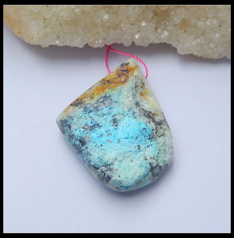 

Natural Stone Geometric Chrysocolla Necklace Pendant Bead,42x31x12mm 18.5g semiprecious Stone Fashion Jewelry Birthday Accessory