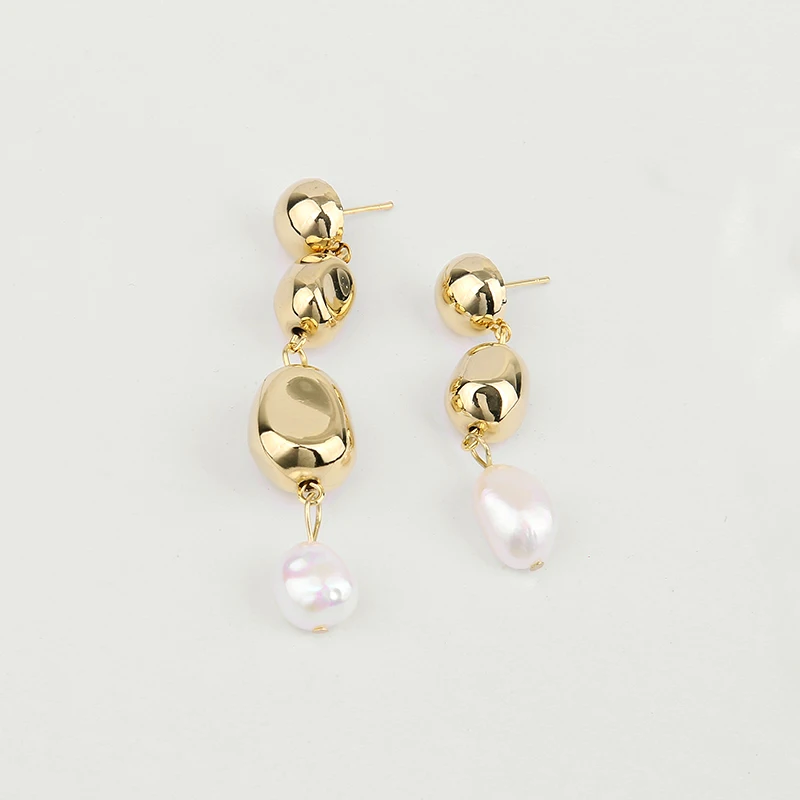 GHIDBK Gold Color Shaped Freshwater Pearls Drop Earrings for Women Asymmetric Long Baroque Hanging Brincos | Украшения и