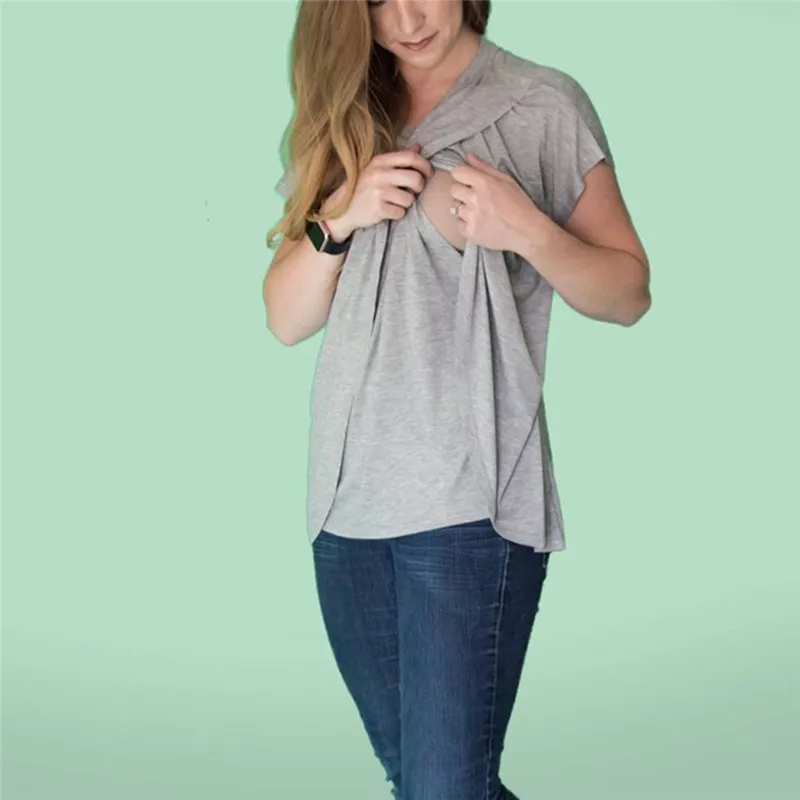Casual Summer 2019 Solid Maternity Tops Nursing Top Cotton Mom Shirts Breastfeeding Clothes Haut De Grossesse Dropshiping 2 | Мать и
