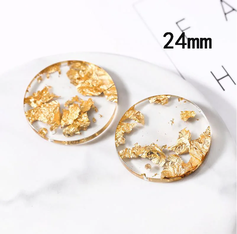 24mm gold 5 шт., прозрачные круглые серьги из золотой фольги и смолы, самодельные подвески, клипсы для ушей, крючки для ушей, серьги руки, аксессуары для ювелирных изделий P24 - Цвет: 24mm gold