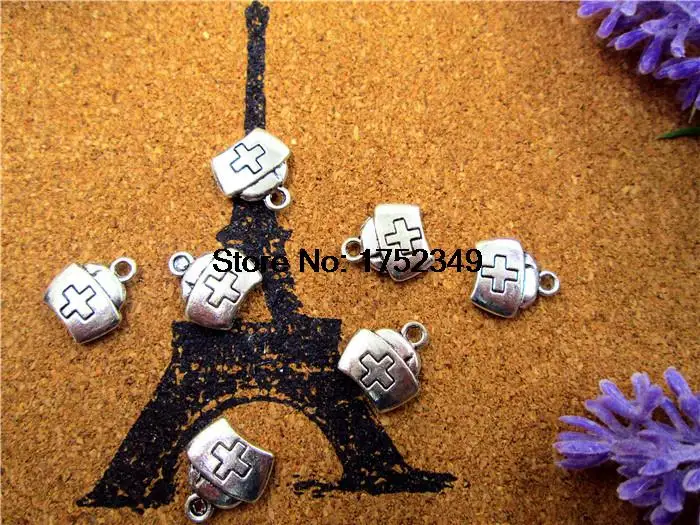 30 шт -- шапочка медсестры подвески Античная тибетский серебряный тон 2-сторонняя