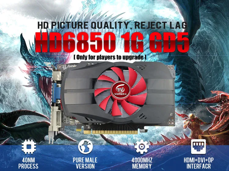 Видеокарты Veineda HD6850 1 ГБ GDDR5 256 бит PCI Express графическая карта HDMI DP DVI для Radeon прочнее, чем R7 350, HD6750