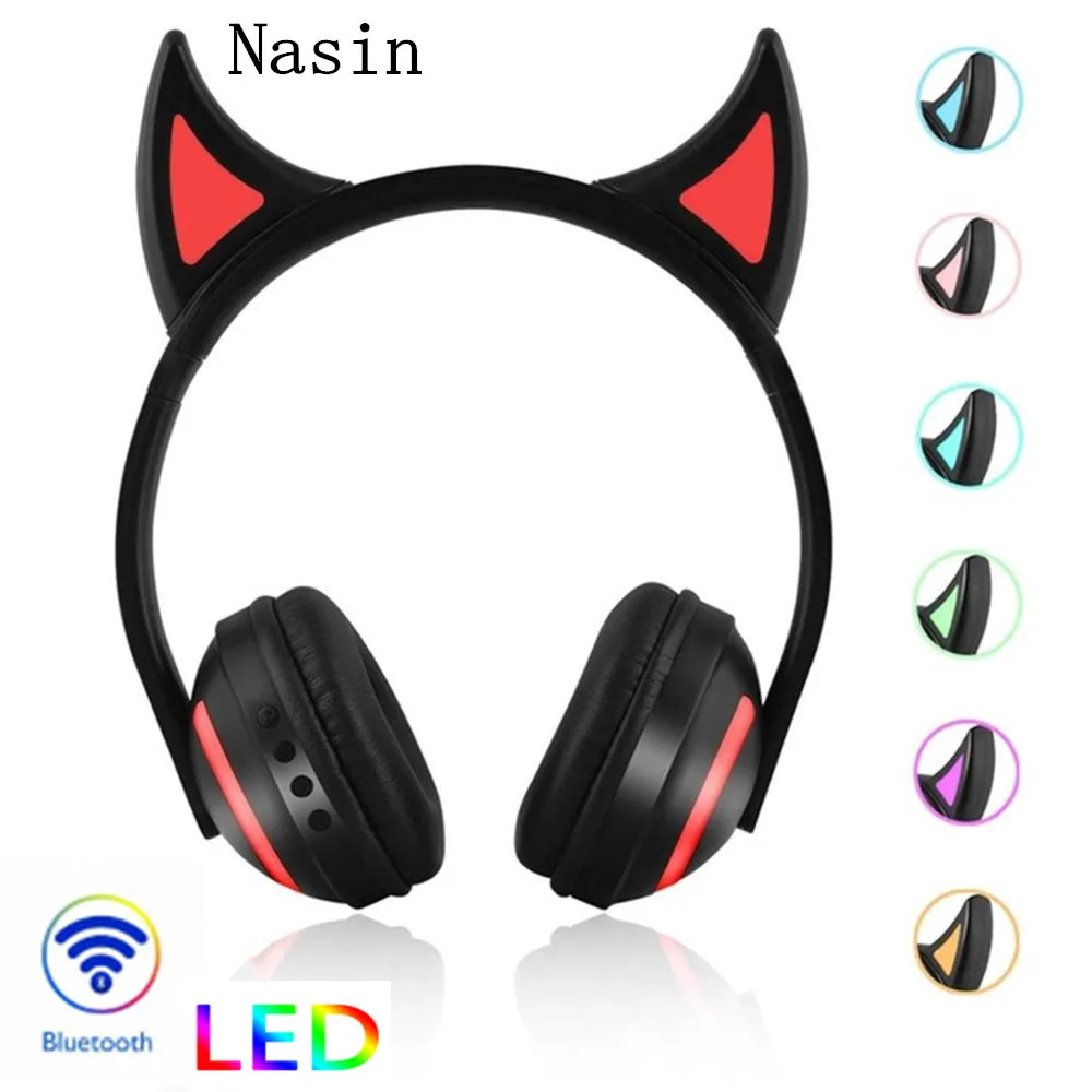 Nasin ZW-19 Bluetooth стерео кошачьи наушники мигающие Светящиеся 7 цветов светодиодный светильник игровая гарнитура для ПК ноутбука компьютера телефона