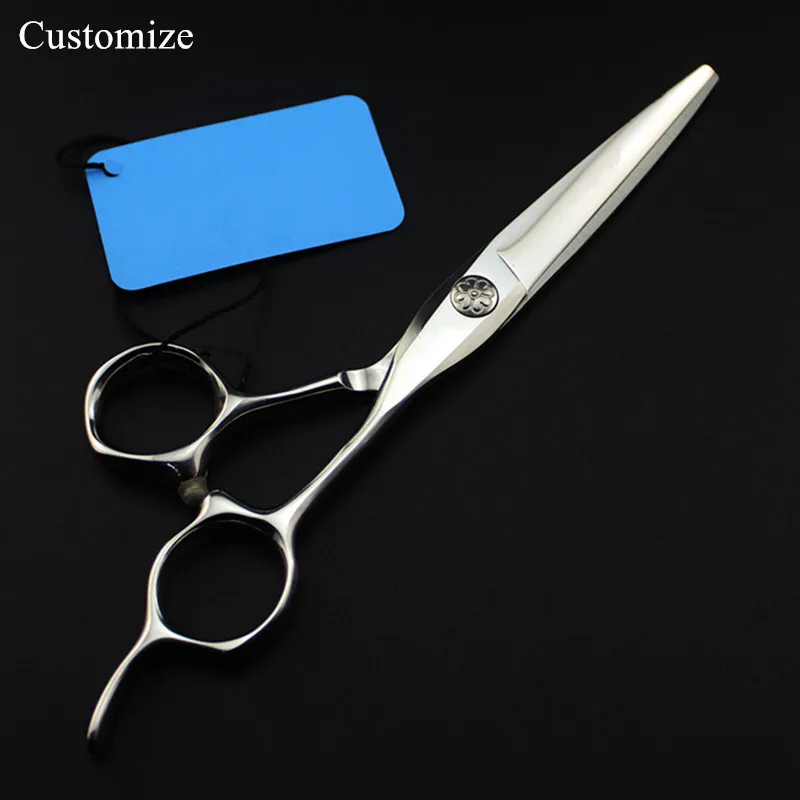 

Customize japan 440c 6 '' flower cut hair salon scissors set cutting barber makas scissor Thinning shears hairdressing scissors