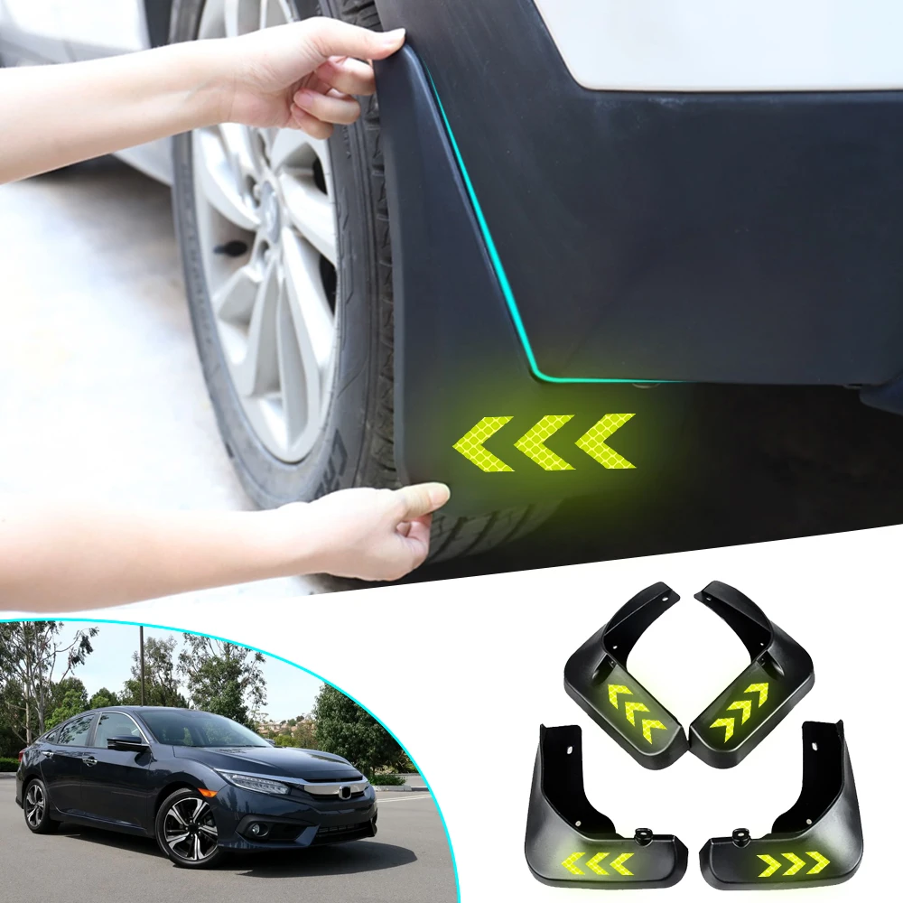 For Honda Civic Sedan 2016-2018 Mudflaps mud guards Fender Safety Reflective Warning Splash Mud Guards Car Accessories 4Pcs | Автомобили и
