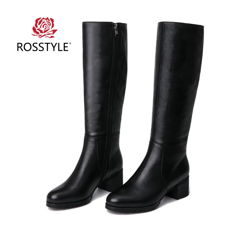 ROSSTYLE/Большие размеры 35-41; зимние сапоги до колена; женские сапоги из коровьей кожи; теплые черные зимние сапоги высокого качества с коротким плюшем; H2