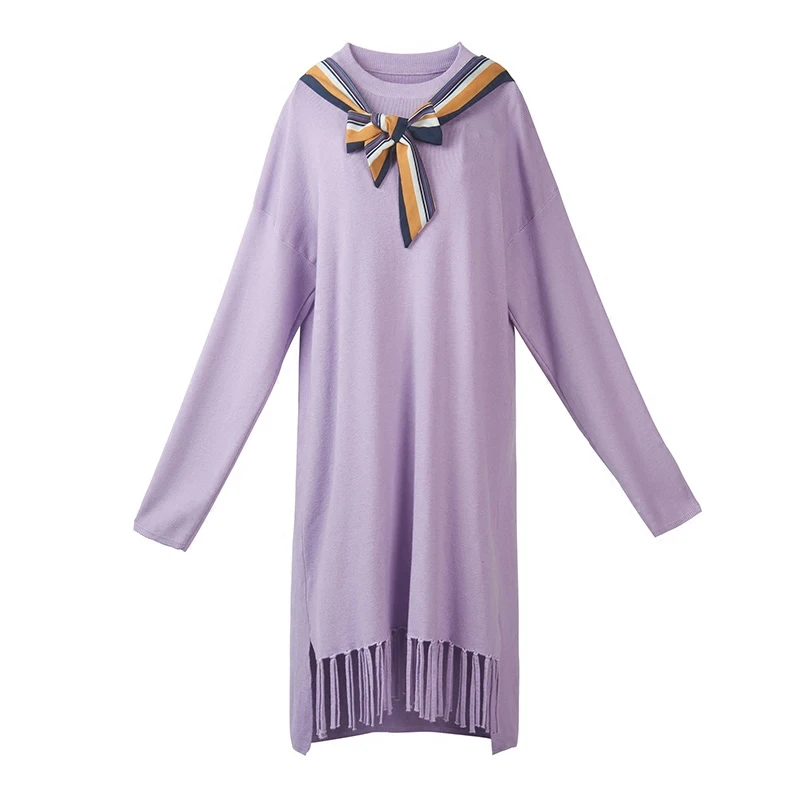 2017 осеннее Новое Женское фиолетовое платье с длинными рукавами свободное зимнее