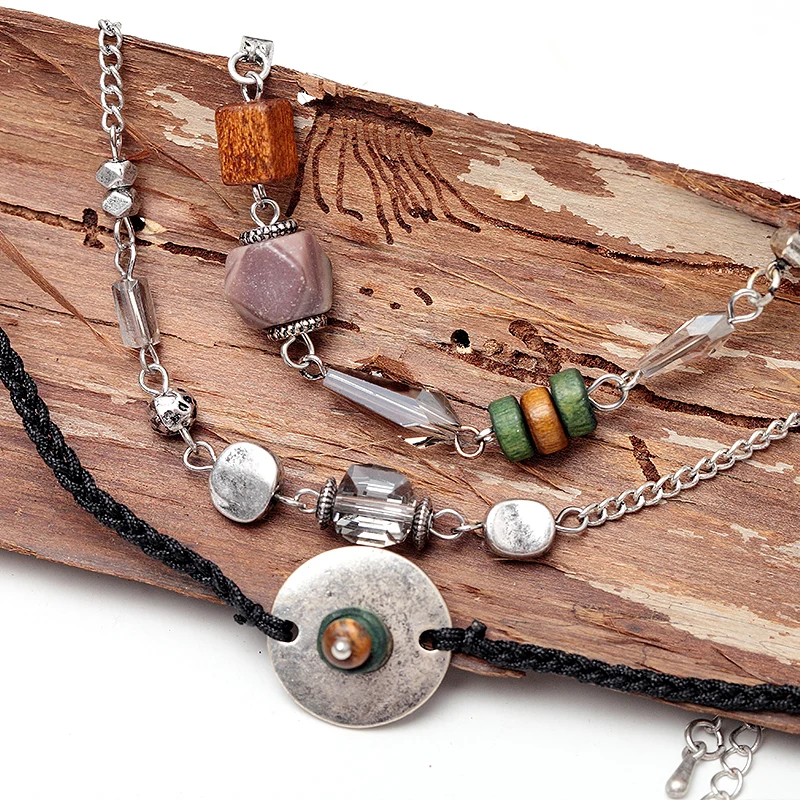 Этнические 3 шт. винтажные деревянные бусины браслеты из ткани набор античных