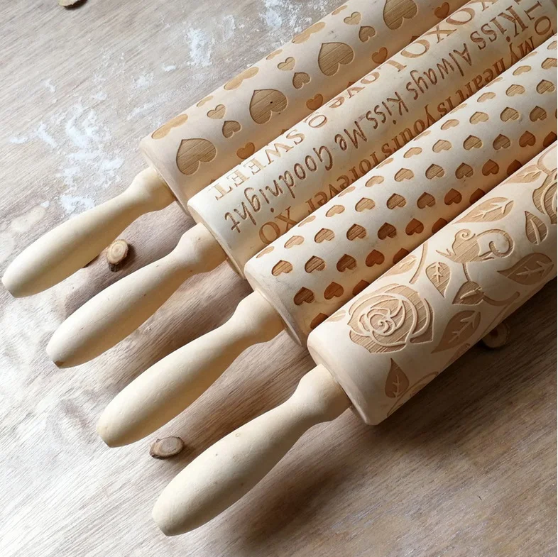 Рождество тиснение Rolling Pin помадка выгравированы резные дерево тиснением Кухня