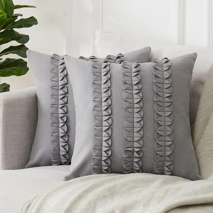 Grey-Set of 2 Topfinel Мягкая Милая наволочка с бантиком, наволочка для подушки, роскошные квадратные декоративные подушки для дивана, кровати, автомобиля, подушки для дома - Цвет: Grey-Set of 2