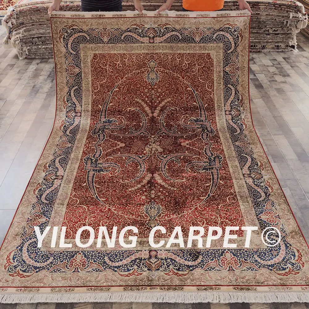 Yilong 6 'x 9' красные шелковые Коврики ручной работы qum коврики (SL15A6x9)|silk carpet|persian silk