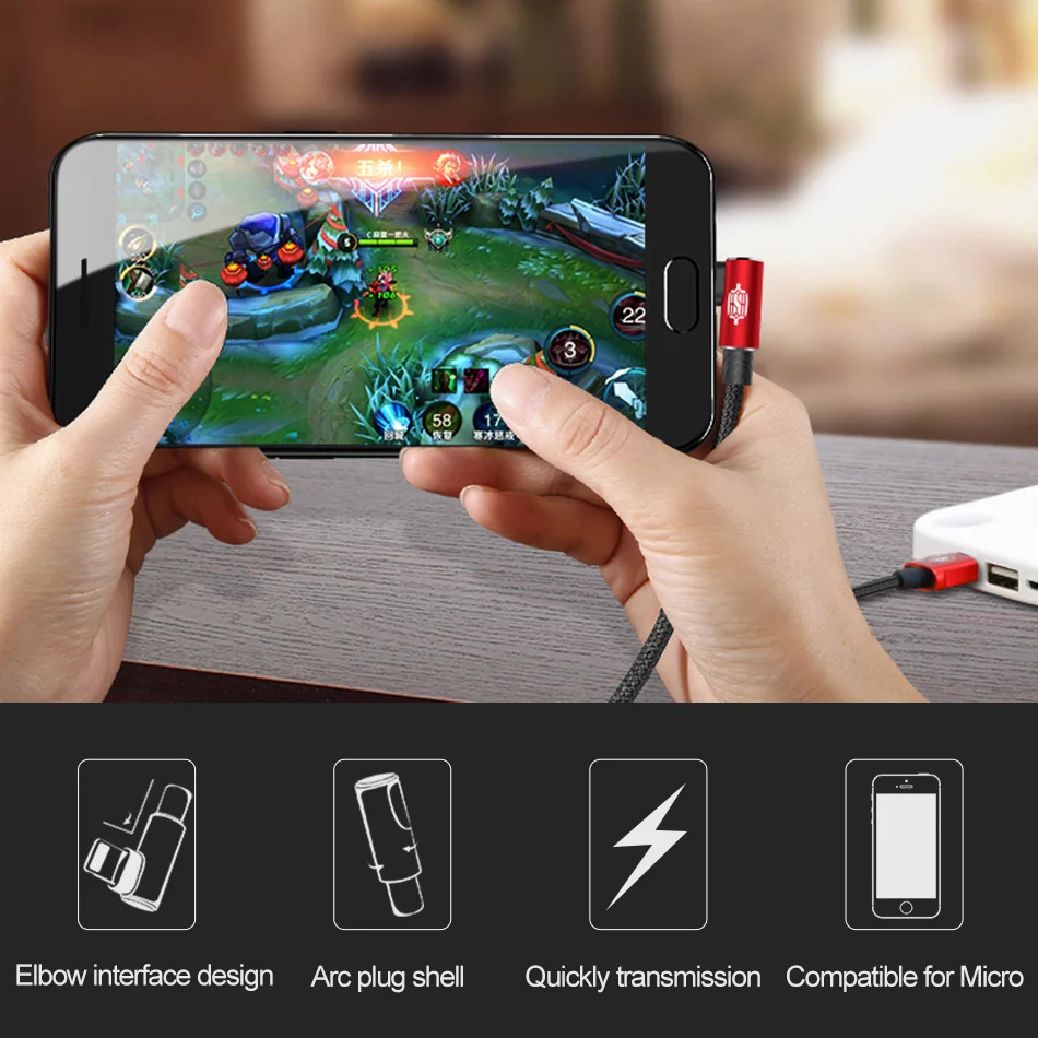 Двусторонний Micro USB кабель Baseus для мобильных игр для Xiaomi Redmi 4X Note 4 5 Plus USB кабель для передачи данных для samsung S6 USB кабель для зарядного устройства