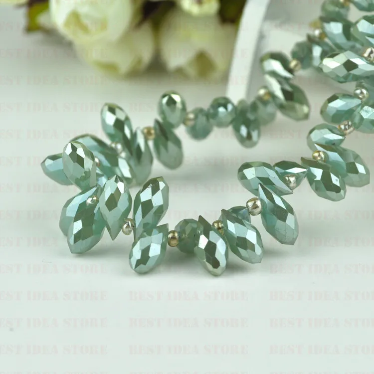 Цена продажи! 100 шт 6x12 мм мятно-зеленое покрытие Подвески с огранкой бриолет капля