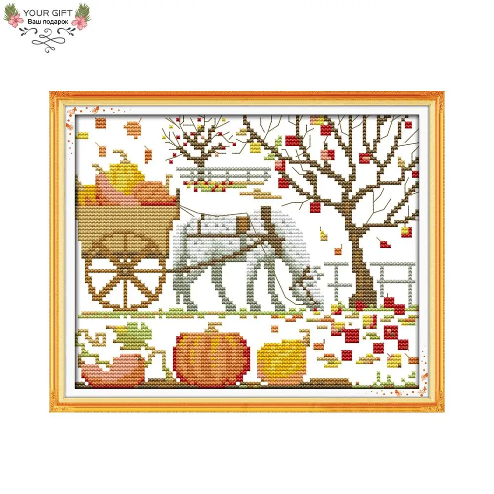 

Joy Sunday Pumpkin Carriage Apple Tree Home Decoration F508 14CT 11CT Counted Stamped Magical Pumpkin Needlepoint Cross Stitch